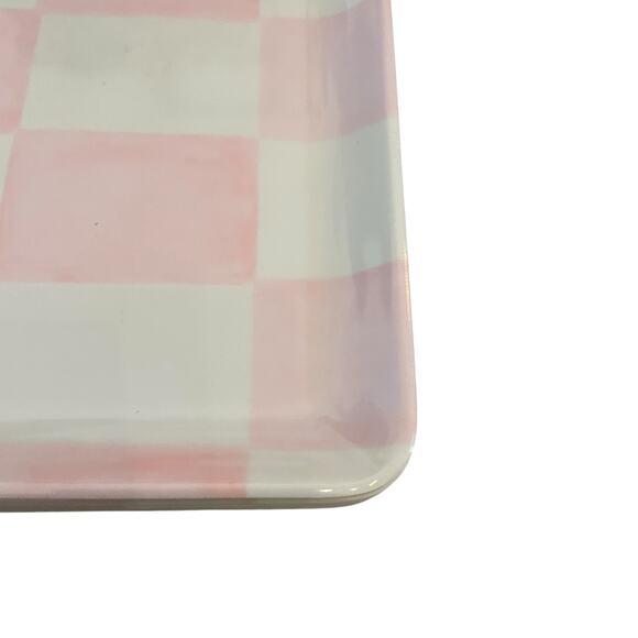Pink & White Checkered Melamine Appetizer Dessert Plates 6in Square NEW - Picture 6 of 11
